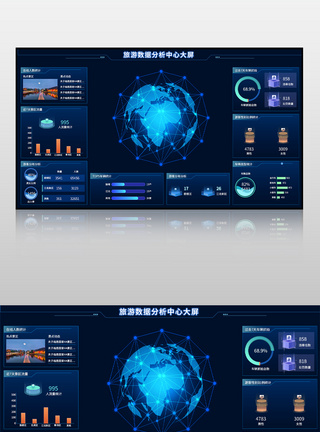 蓝色旅游数据分析中心可视化大屏图片