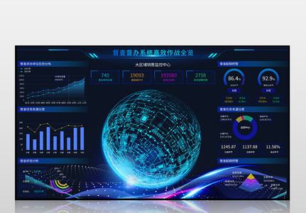 蓝色督查督办系统高效作战可视化界面高清图片