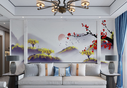 中式装饰画背景墙高清图片