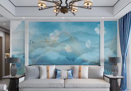 中国风山水画装饰背景墙高清图片