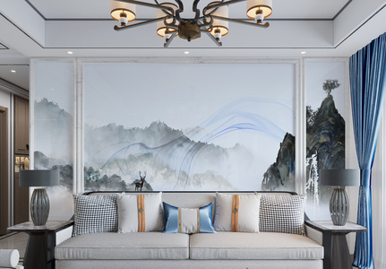 山水中国风背景墙图片