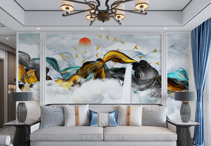 山水中国风背景墙装饰图片