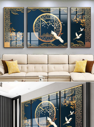 新中式宫廷中国风手绘仙鹤图腾创意装饰画图片