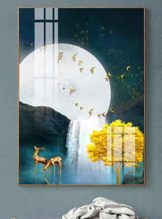 月亮宇宙梦幻科技轻奢星空客厅装饰画图片