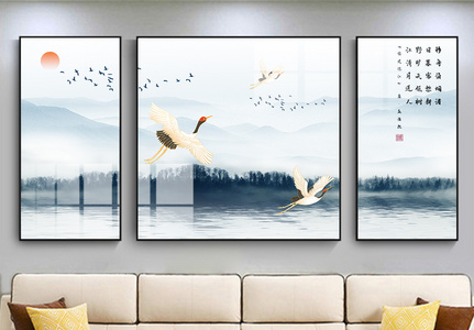 新中式大气风格中国风山水装饰画图片
