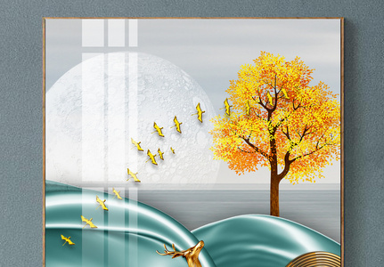 现代抽象意境风景山水艺术创意金箔装饰画高清图片
