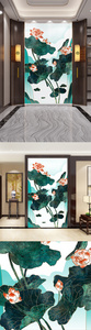 中国风山水荷花中式玄关装饰画图片