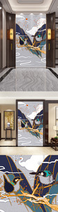 金色中国风山水玄关装饰画图片