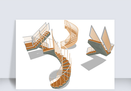 SU楼梯su模型建模与渲染图SU模型图片