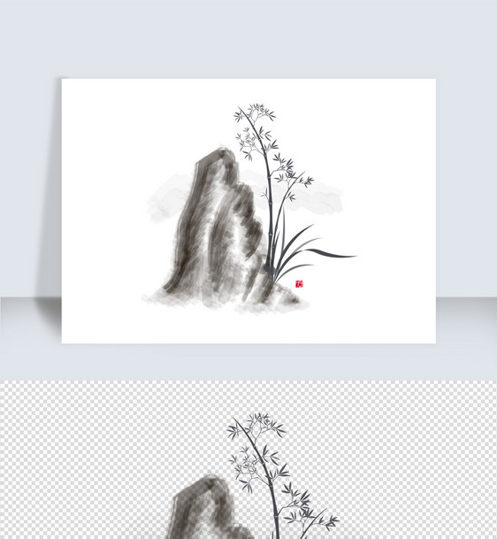 竹子兰花水墨效果素材图片