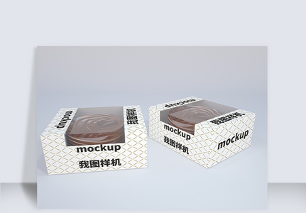 蛋糕透明留口包装盒智能贴图样机高清图片