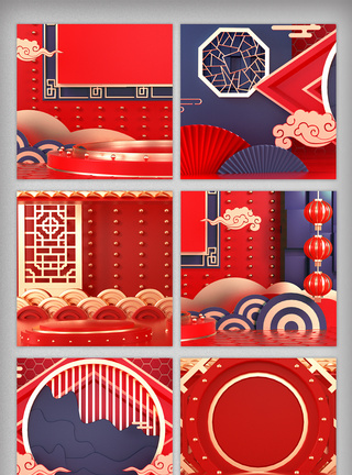 红色中国风喜庆年货节春节主图背景图片
