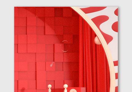 红色喜庆C4D双11海报背景双十一电商图片