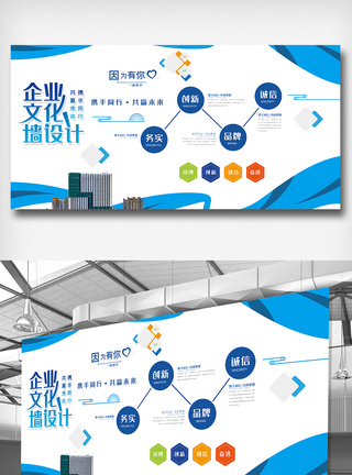 蓝色企业文化墙宣传栏展板设计模板图片