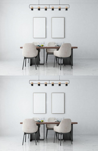 白色背景北欧简约风格餐桌样机素材图片