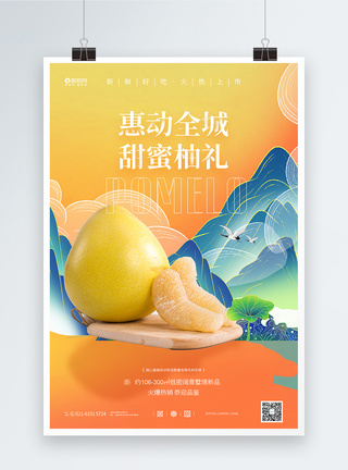 国潮新鲜柚子水果促销海报图片