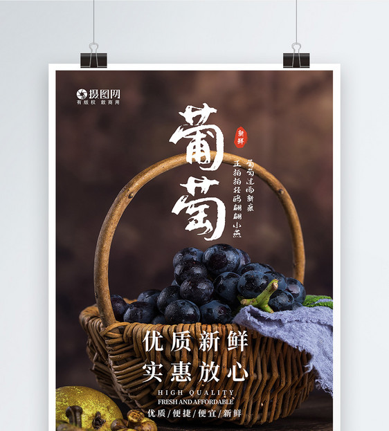 黑提葡萄水果促销宣传海报图片