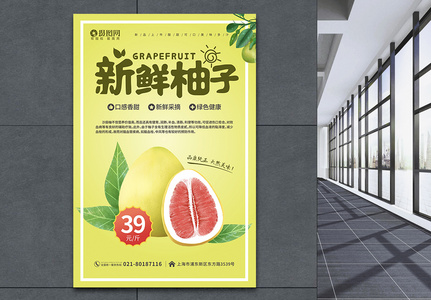 绿色新鲜柚子促销海报高清图片