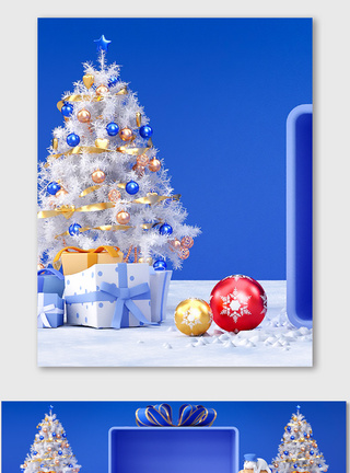 蓝色c4d圣诞节电商海报背景图片