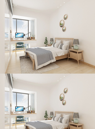 灯光空间北欧卧室效果图设计模板