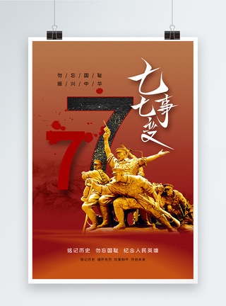 时尚简约77事变抗战纪念日海报图片