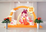 简约橙色大气玉兔嫦娥中秋节美陈雕塑图片