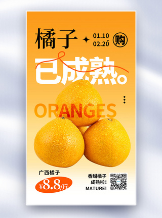 蜜橘时尚简约橘子成熟了全屏海报模板