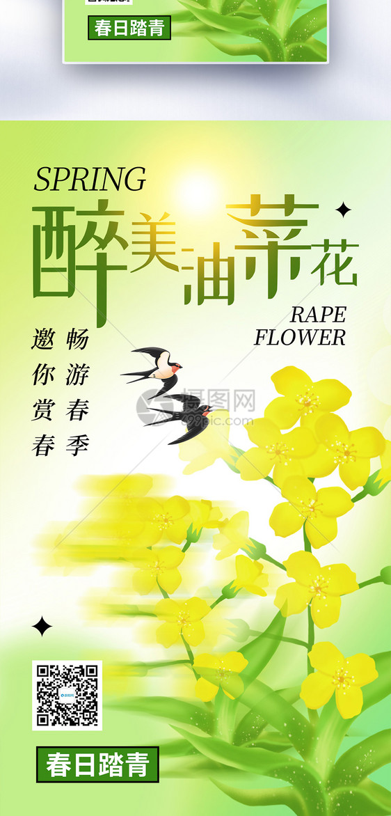 清新时尚油菜花踏青全屏海报图片