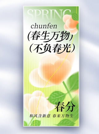 春分海报玻璃风春分节气创意长屏海报模板