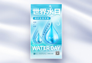 蓝色世界水日全屏海报图片