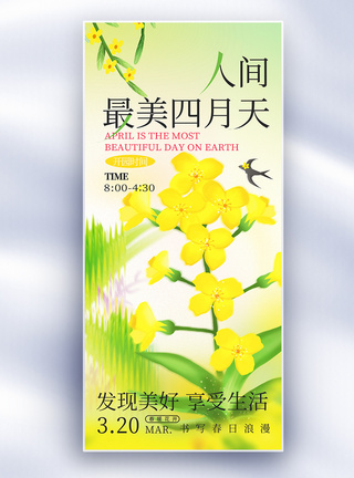 渐变弥撒风赏花油菜花长屏海报图片