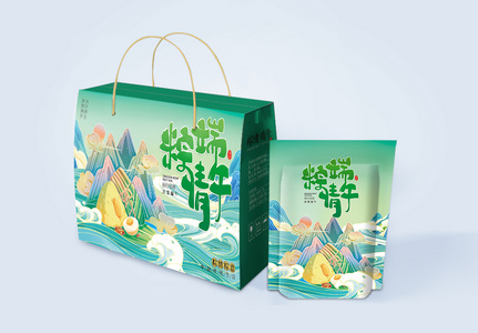 绿色国潮风端午节包装盒高清图片