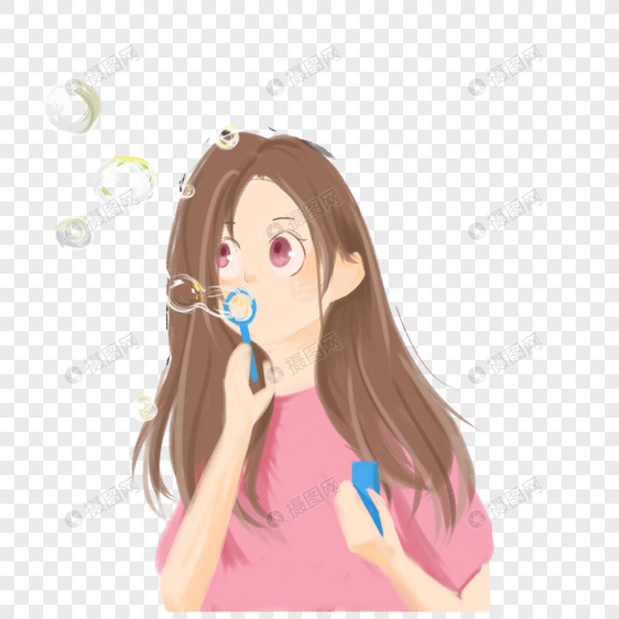 吹泡泡的女孩