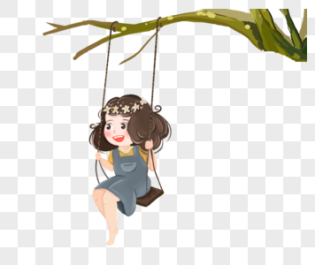 树树枝荡秋千的女孩素材