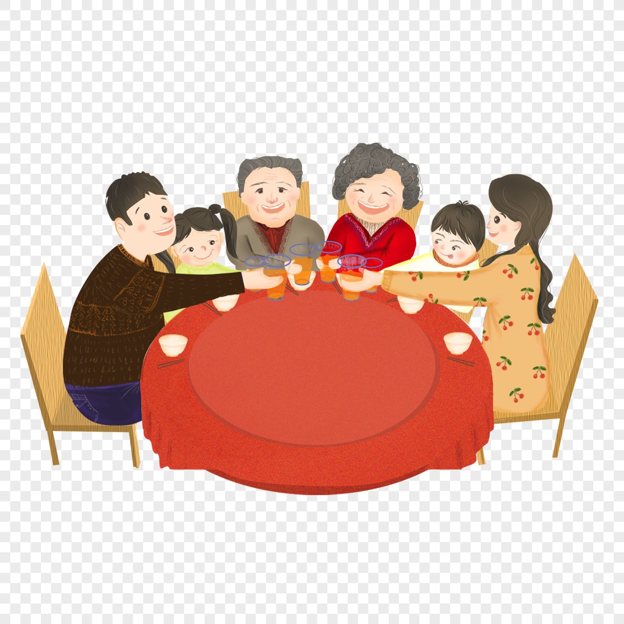 免抠元素 手绘/卡通元素 聚餐的一家人.