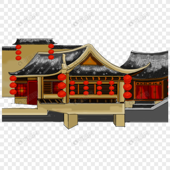 建筑挂灯笼房子