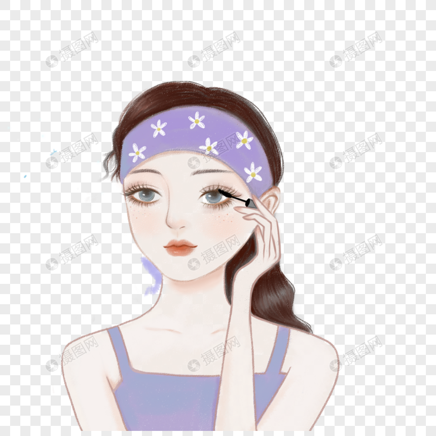 免抠元素 手绘/卡通元素 化妆的女孩.