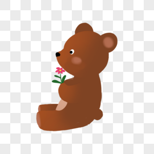 小熊插画拿花的小熊素材