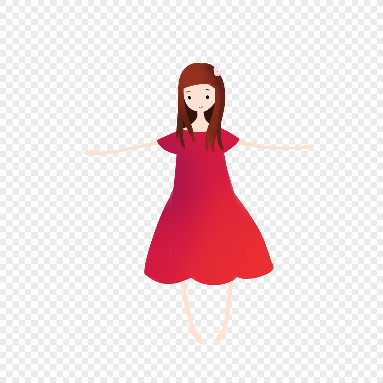 图片 素材 手绘/卡通元素 红裙子女孩.