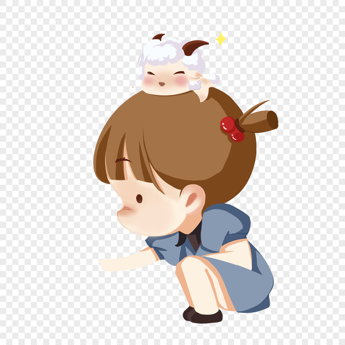 蹲着的小女孩