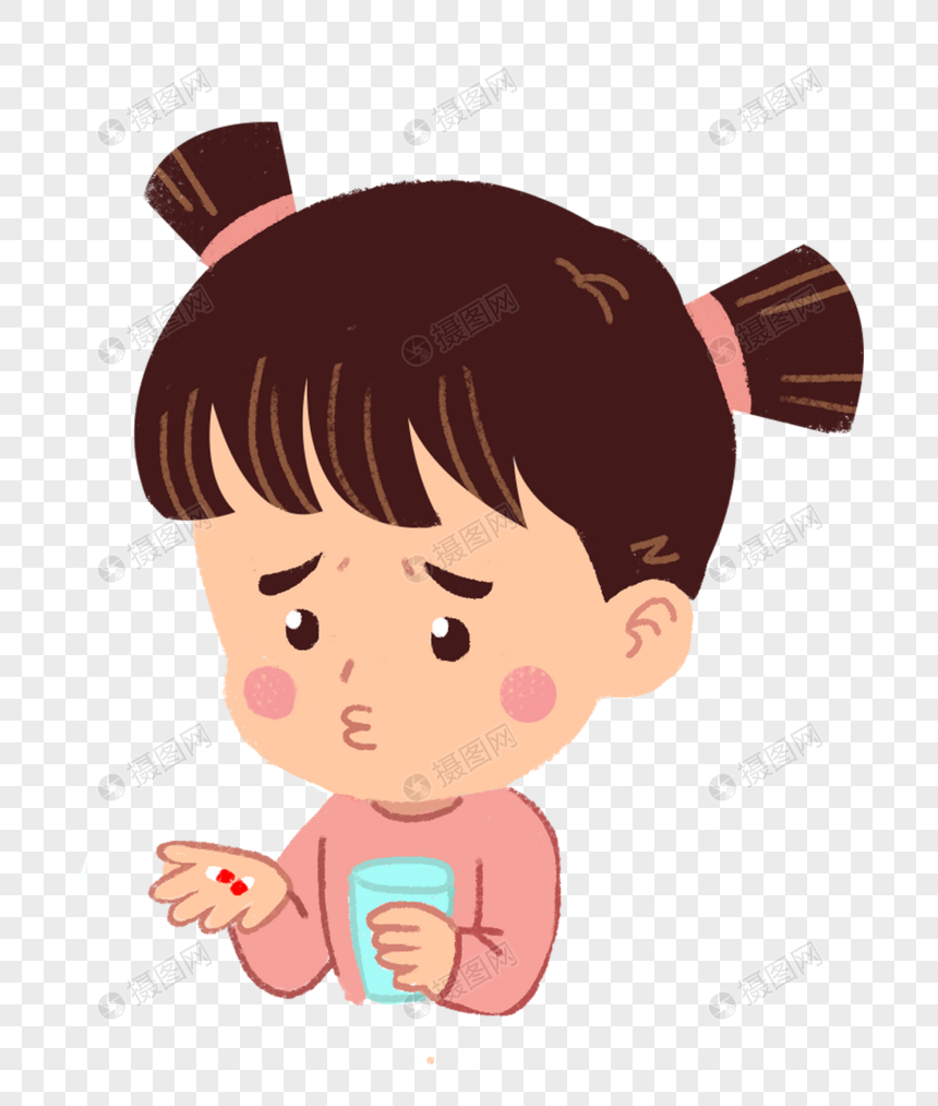 免抠元素 手绘/卡通元素 吃药的女孩.