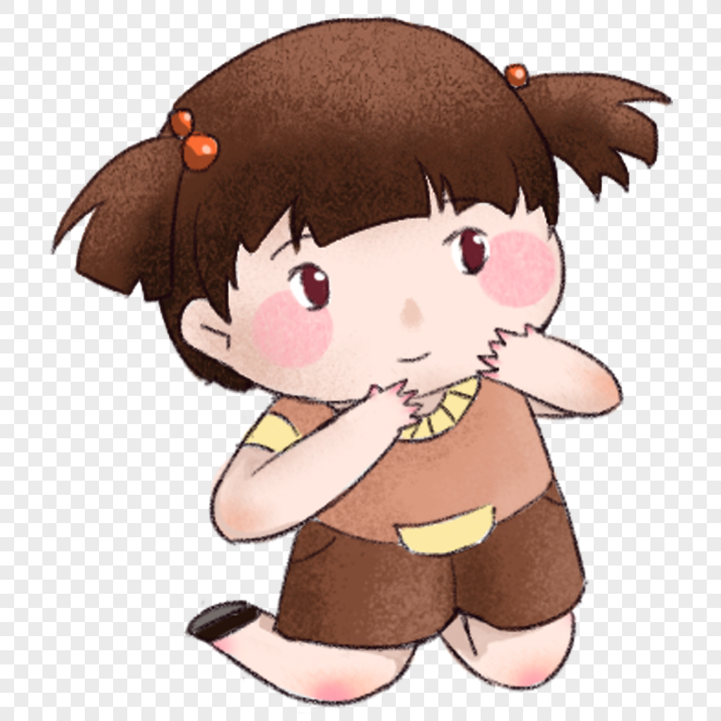 卡通跪着小女孩