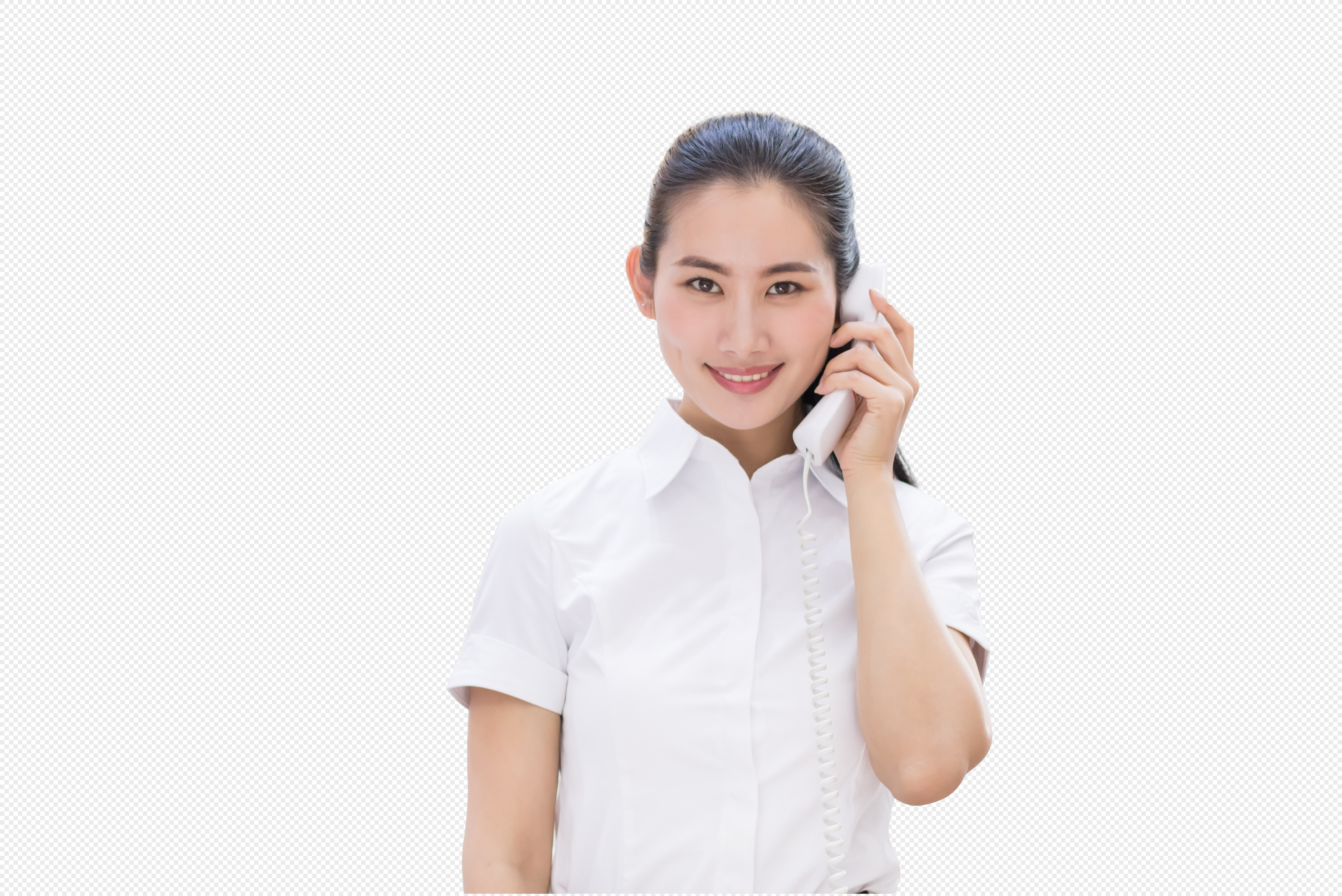 正在接听电话的前台客服人员