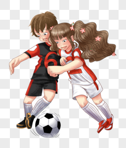 男生女生踢足球素材图片
