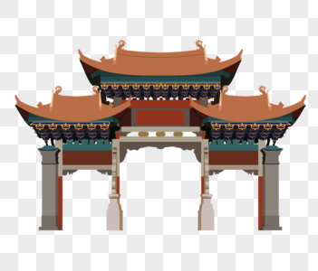 古建筑大门庙会门插画高清图片