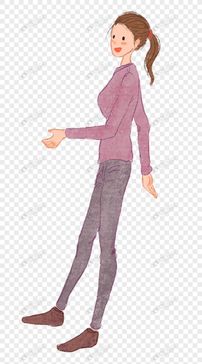 手绘/卡通元素 手绘休闲装少女.