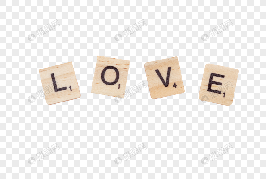 平铺的love字母木块元素图片
