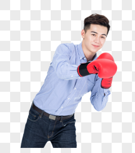 年轻男性戴拳击手套形象高清图片