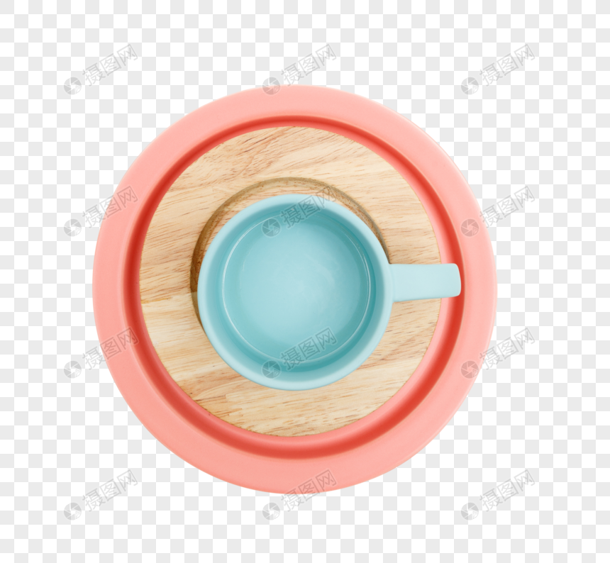 粉色塑料盘原木色木盘蓝色勺子元素图片