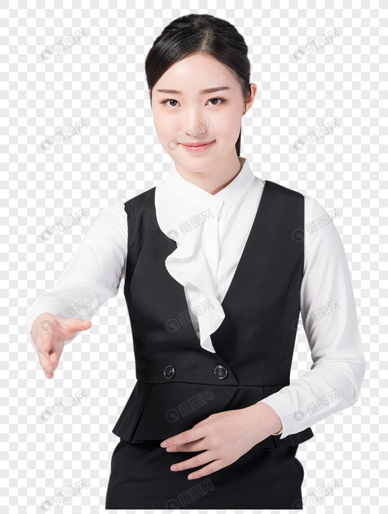 职业女性微笑欢迎手势图片